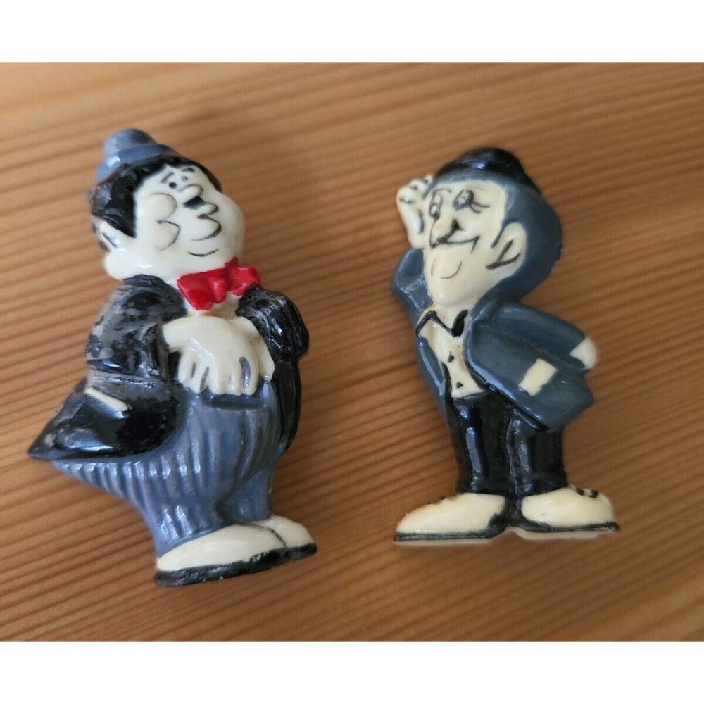 Laurel and Hardy Hand Painted 1940s Celluloid Matching Vintage Pins Rare Set